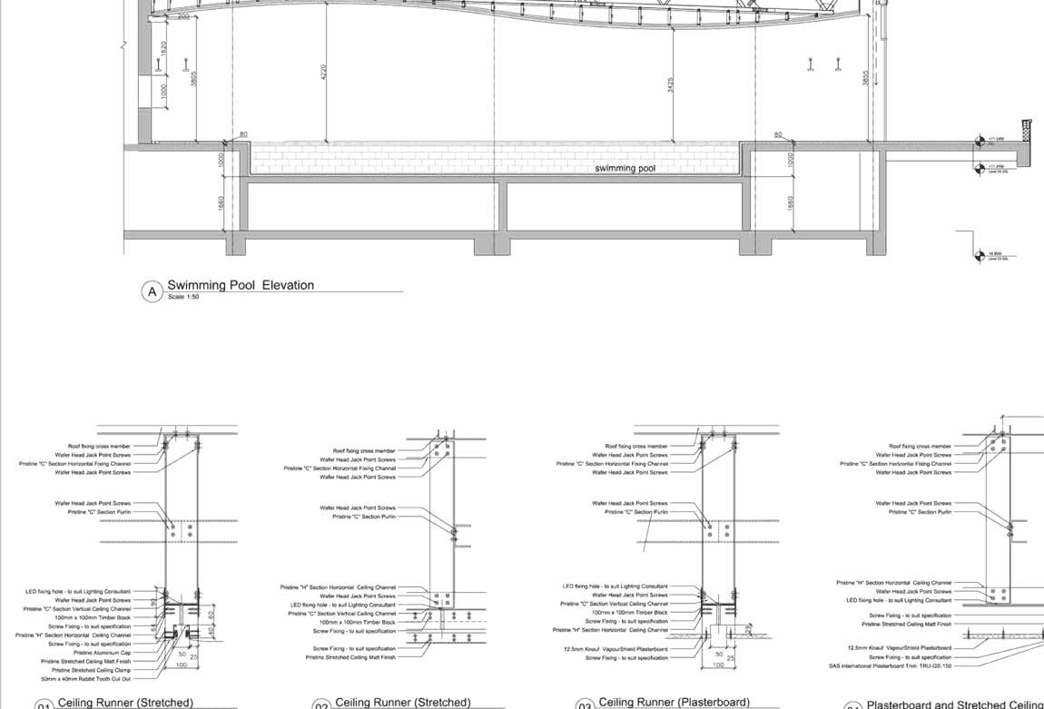 Pool & ceiling details — anonymised drawing sample, Krain Studio